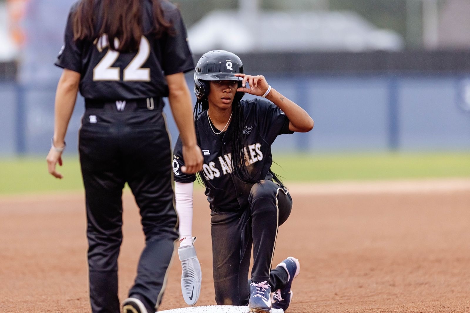New York Heights infielder Mo’ne Davis advances to third base on a passed ball during the inaugural Women’s Professional Baseball League game at Robin Roberts Stadium in Springfield, Illinois.